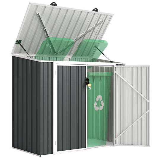 Photo of Outsunny 5ft x 3ft Garden 2-Bin Steel Storage Shed, Double Rubbish Storage Shed, Hide Dustbin w/ Locking Doors and Openable Lid in Lid colour on a white background