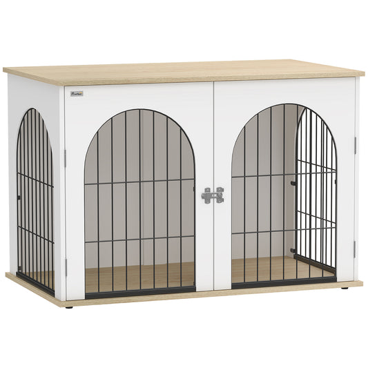 Photo of PawHut Dog Crate Furniture, Indoor Dog Cage with Double Doors for Large Breeds, Pet Kennel End Side Table in Table colour on a white background