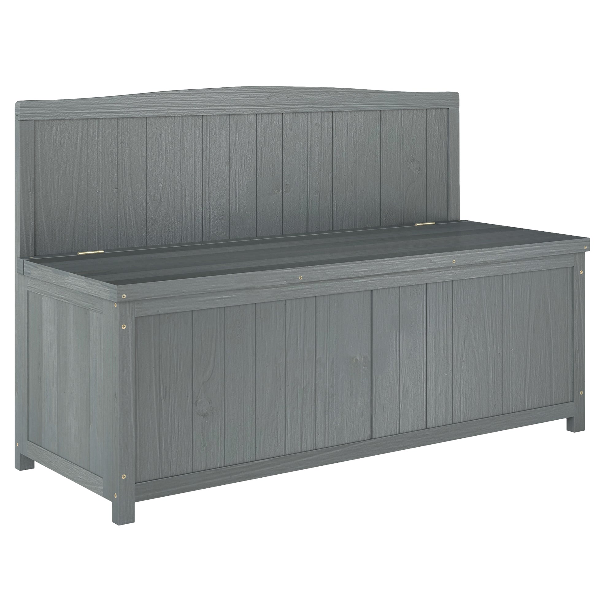 Photo of Outsunny Wood Storage Bench for Patio Furniture, Outdoor Garden Seating Tools, Grey in Grey colour on a white background
