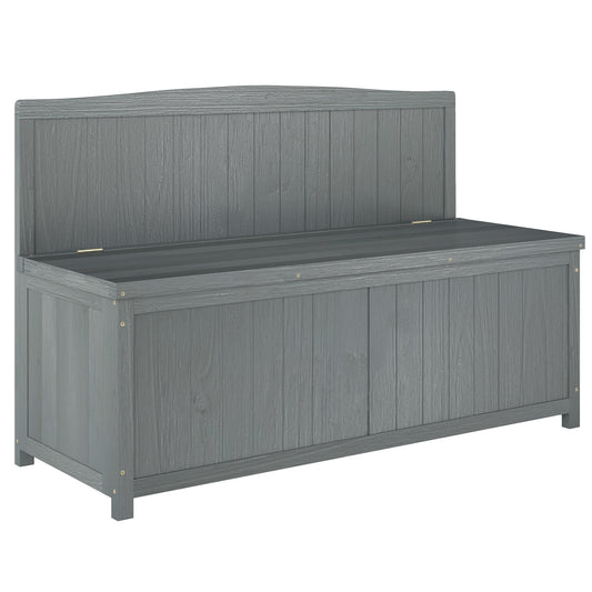 Photo of Outsunny Wood Storage Bench for Patio Furniture, Outdoor Garden Seating Tools, Grey in Grey colour on a white background