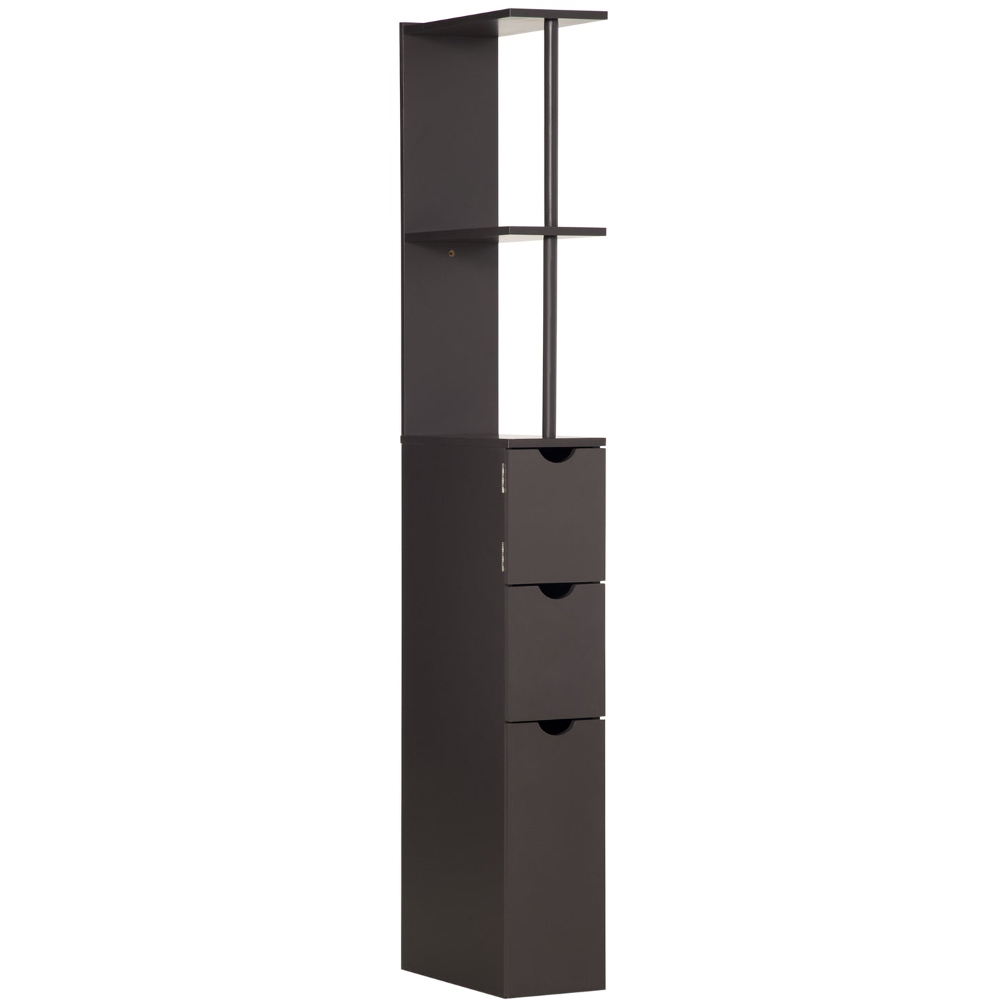 Photo of HOMCOM Tall Bathroom Cabinet, Freestanding Slim Bathroom Storage Cabinet with 2-Tier Open Shelf and 2 Drawers for Small Space, Narrow Cupboard Storage Unit, Brown in Brown colour on a white background