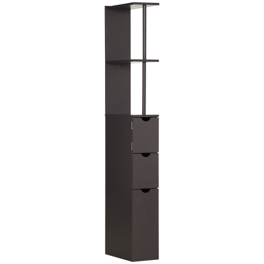 Photo of HOMCOM Tall Bathroom Cabinet, Freestanding Slim Bathroom Storage Cabinet with 2-Tier Open Shelf and 2 Drawers for Small Space, Narrow Cupboard Storage Unit, Brown in Brown colour on a white background