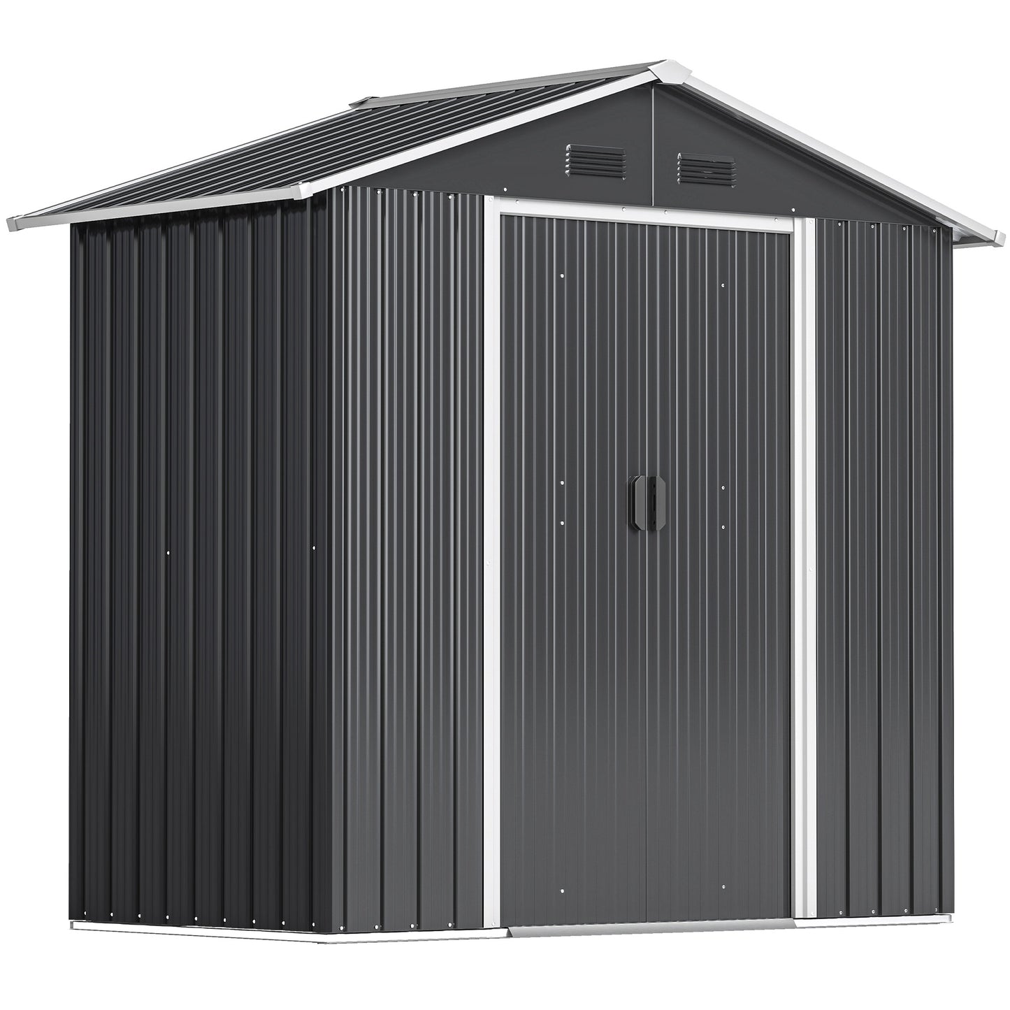 Photo of Outsunny 6.5x3.5ft Metal Garden Storage Shed for Outdoor Tool Storage with Double Sliding Doors and 4 Vents, Dark Grey in Grey colour on a white background