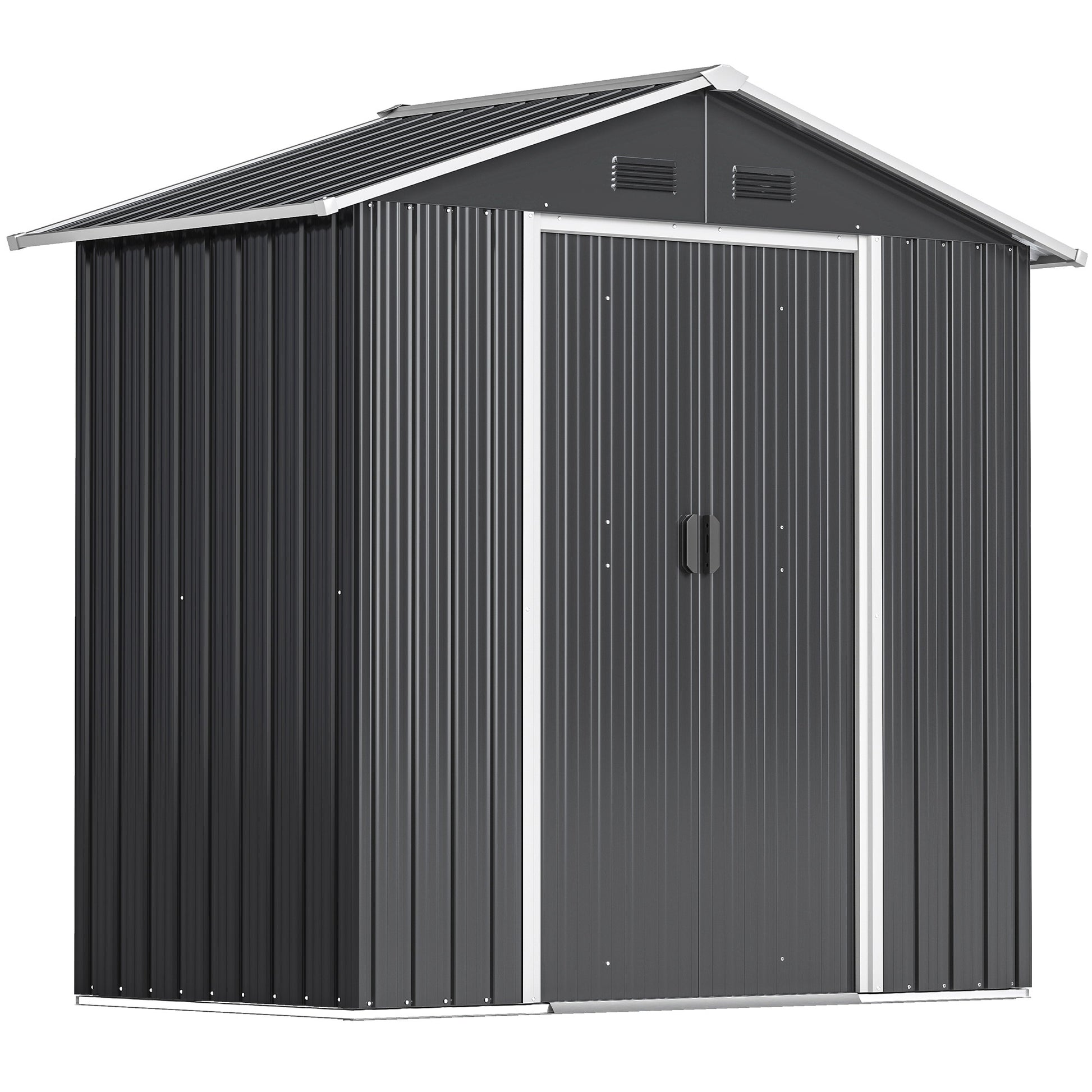 Photo of Outsunny 6.5x3.5ft Metal Garden Storage Shed for Outdoor Tool Storage with Double Sliding Doors and 4 Vents, Dark Grey in Grey colour on a white background