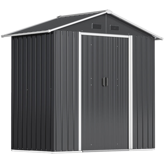 Photo of Outsunny 6.5x3.5ft Metal Garden Storage Shed for Outdoor Tool Storage with Double Sliding Doors and 4 Vents, Dark Grey in Grey colour on a white background