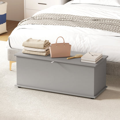 HOMCOM grey storage chest used as a bedroom bench