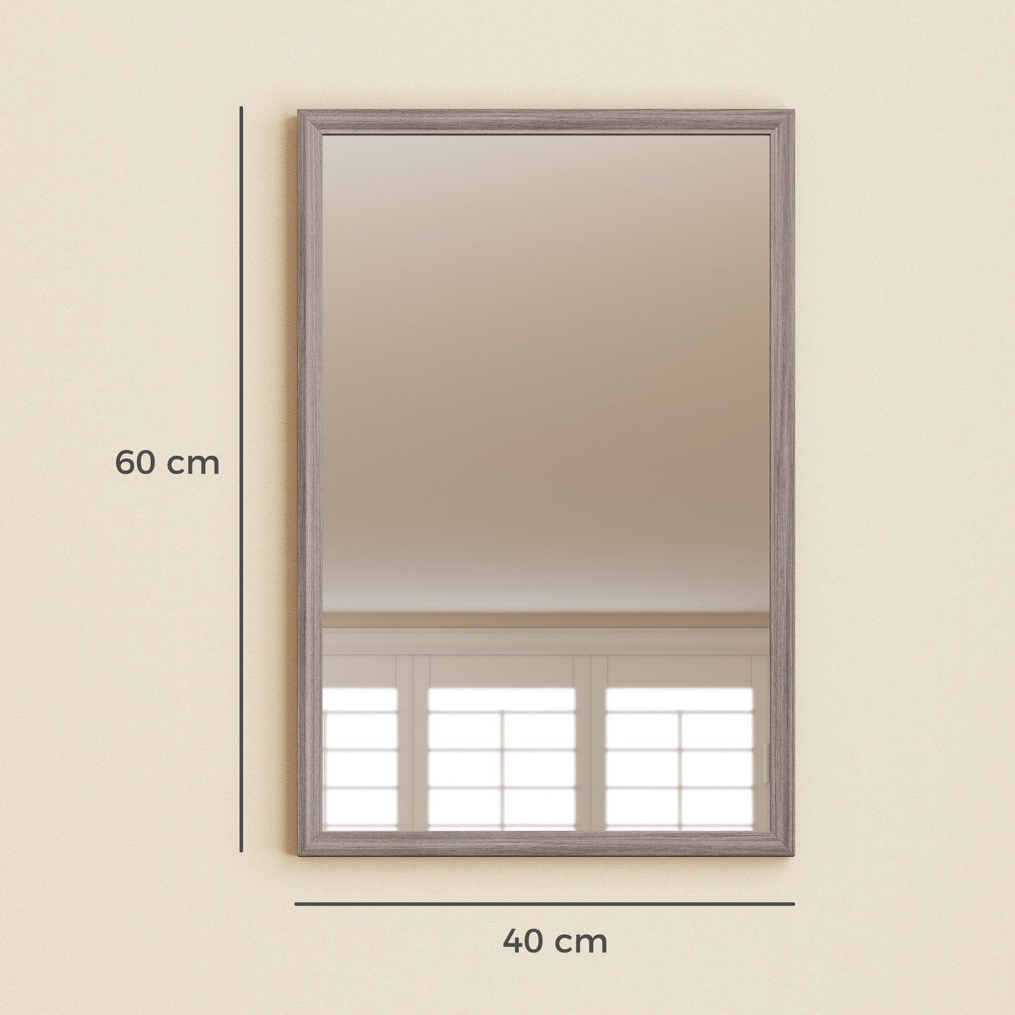 HOMCOM Wall Bathroom Mirror, 40 x 60 cm Wall-Mounted Mirror for Living Room, Bedroom, Hallway, Grey