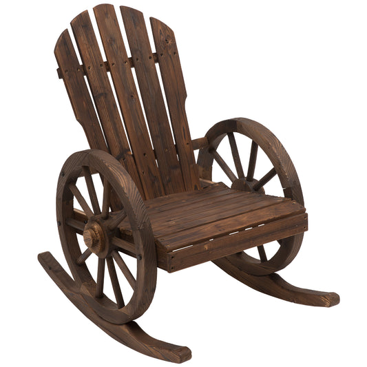 Photo of Outsunny Wooden Adirondack Rocking Chair Reclining Armchair Garden Furniture Patio Porch Rocker - Carbonized Wood in Wood colour on a white background