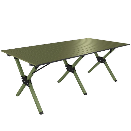 Photo of Outsunny 4ft Folding Camping Table, Waterproof Picnic Table with Roll Up Top, Carrying Bag and Metal Frame, Green in Green colour on a white background