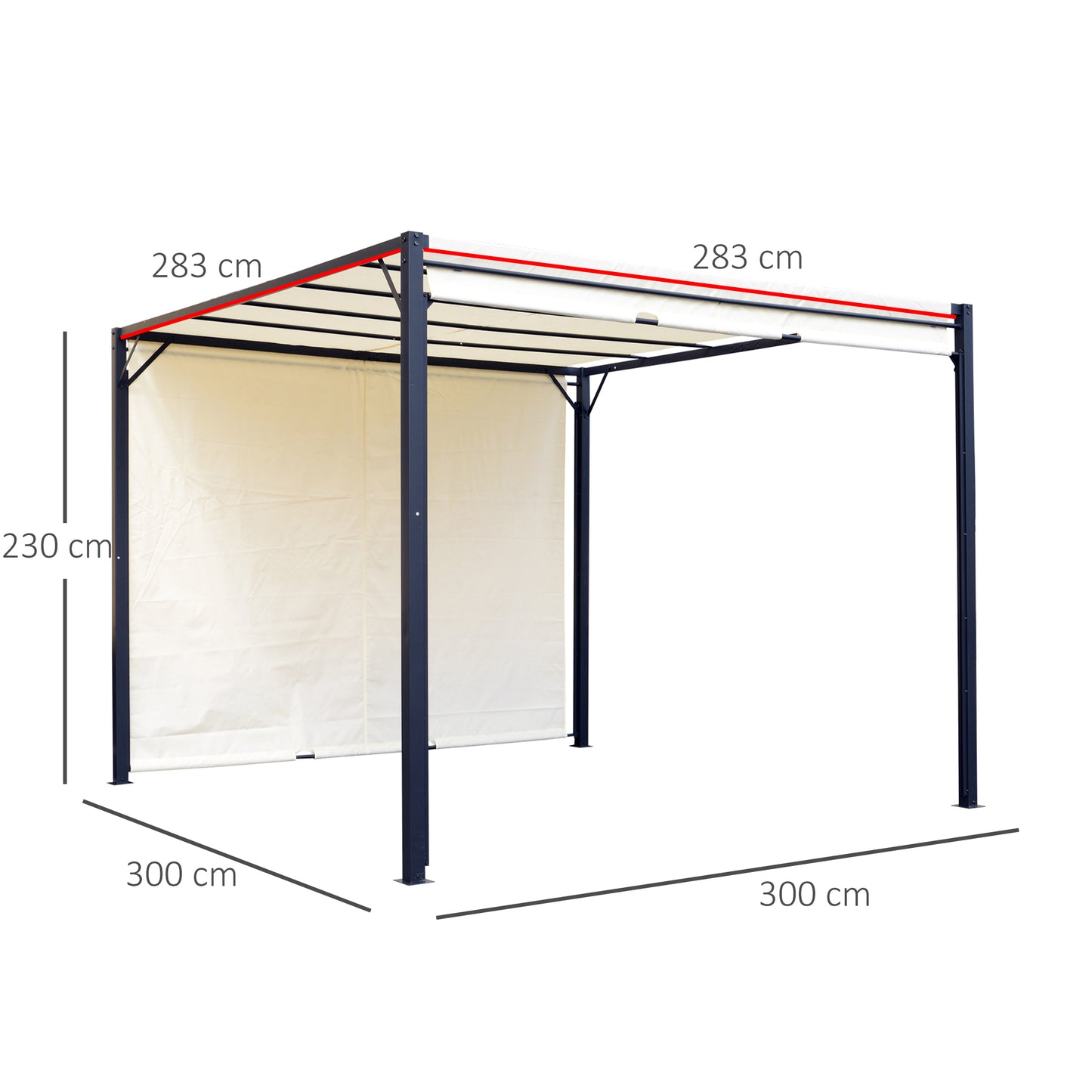 Outsunny Metal Pergola With Canopy Sliding Pergola Canopy 3Lx3Wx2.3H m Garden Gazebo Party Tent Sun Shelter Cover - Cream White/Black