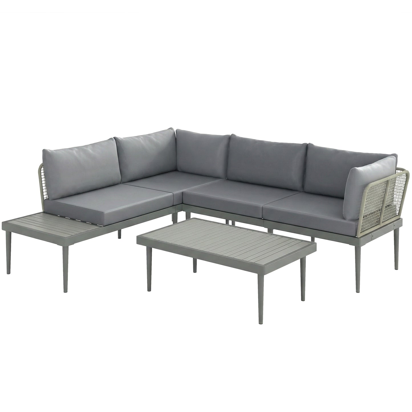 Photo of Outsunny Thee-Piece 'L' Rattan Sofa Set - Grey in Grey colour on a white background