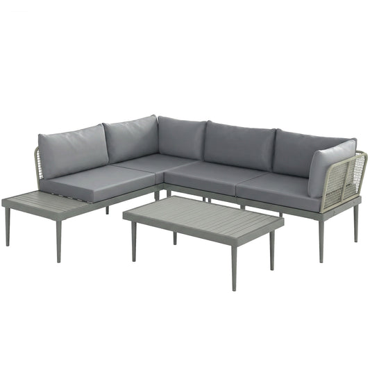 Photo of Outsunny Thee-Piece 'L' Rattan Sofa Set - Grey in Grey colour on a white background