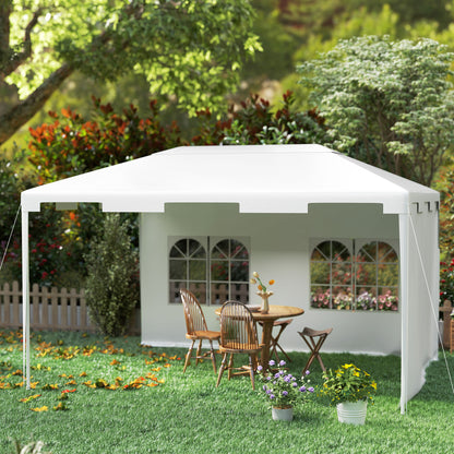 White garden gazebo with windowed sidewalls and a solid sidewall