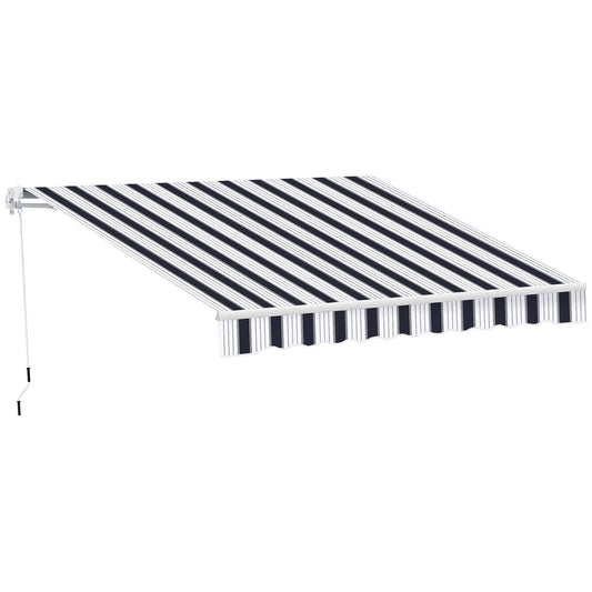 Photo of Outsunny 2.5x2 m Manual Retractable Awning, Garden Awning with 90% UV block -Dark Blue/White Stripes in Stripes colour on a white background