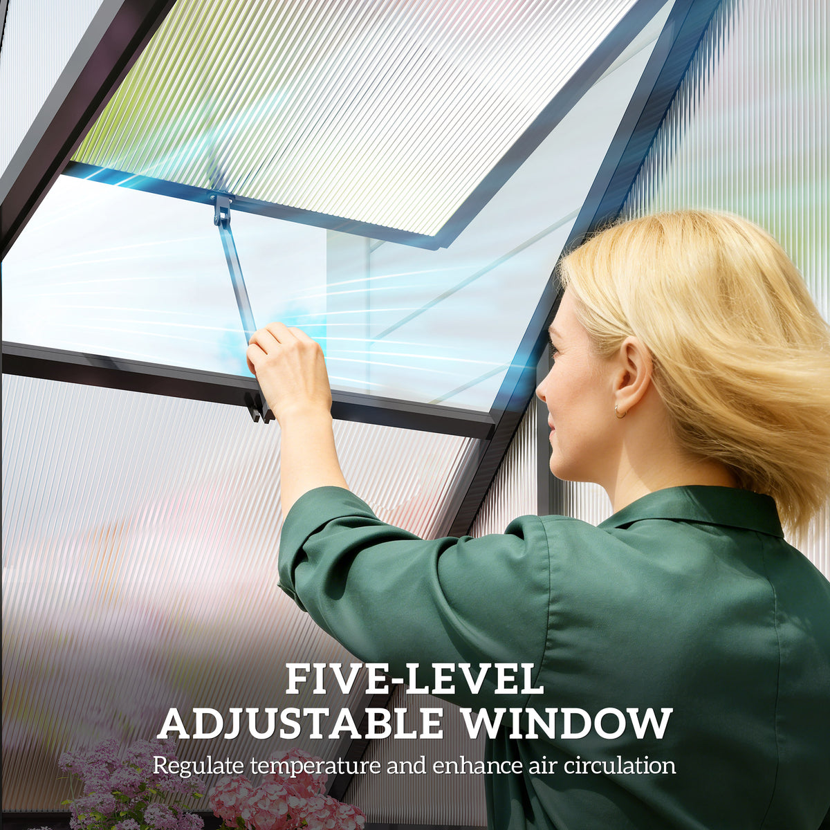 Outsunny 5.5 x 2ft Polycarbonate Greenhouse, Quick Setup Walk in Green House, Push Door, Adjustable Roof Vent, Rain Gutter, Black