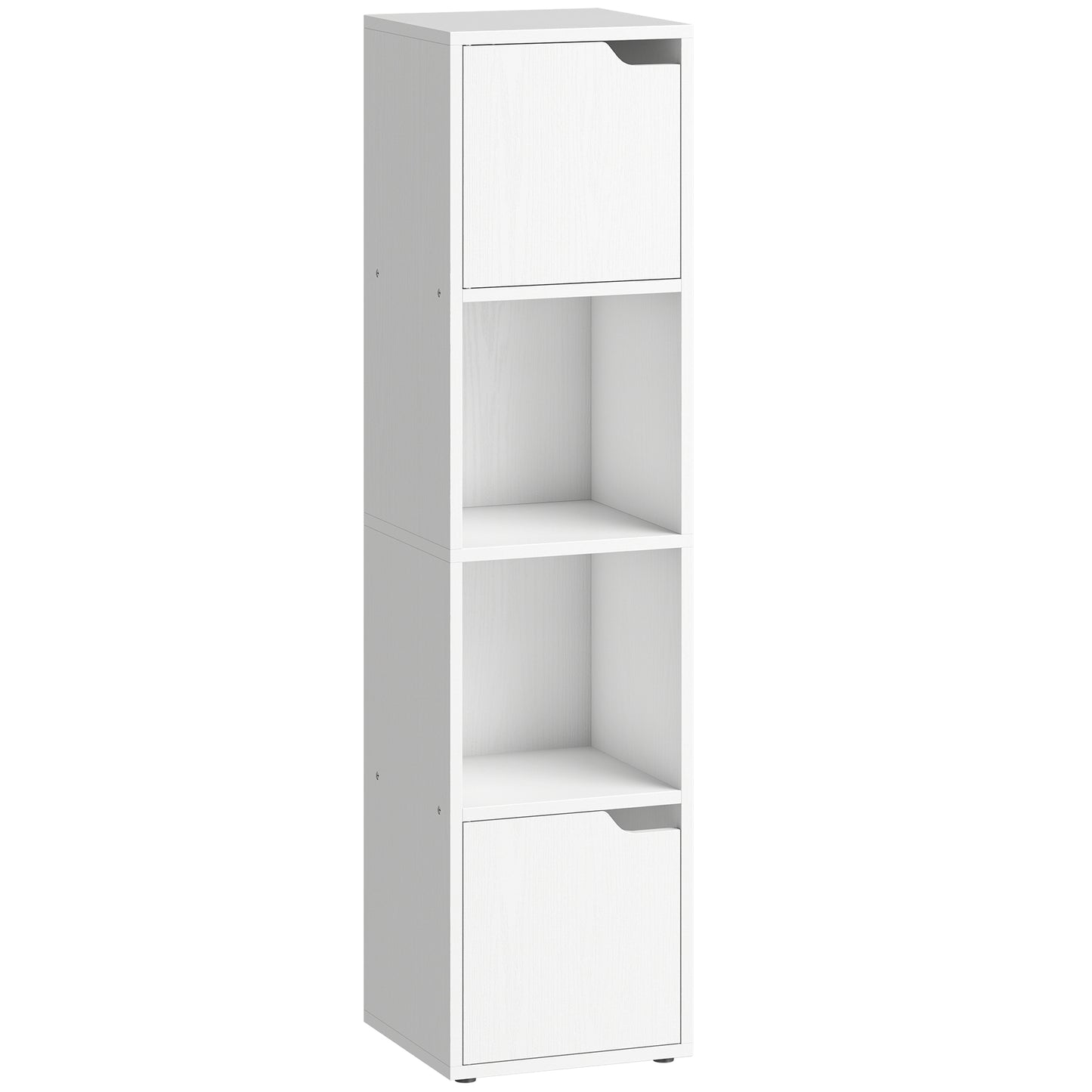 Photo of HOMCOM Narrow Bookcase, 4-Tier Bookshelf, Storage Cabinet with doors for Living Room, Bedroom, White in White colour on a white background