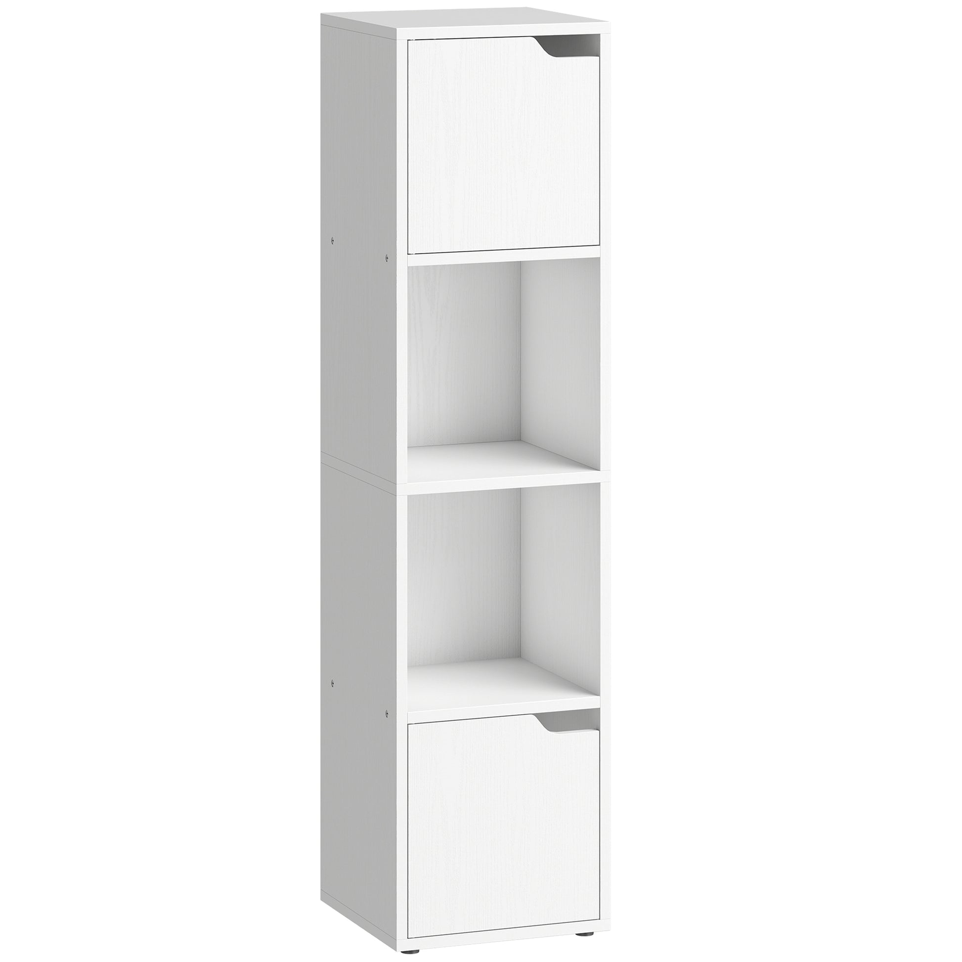 Photo of HOMCOM Narrow Bookcase, 4-Tier Bookshelf, Storage Cabinet with doors for Living Room, Bedroom, White in White colour on a white background