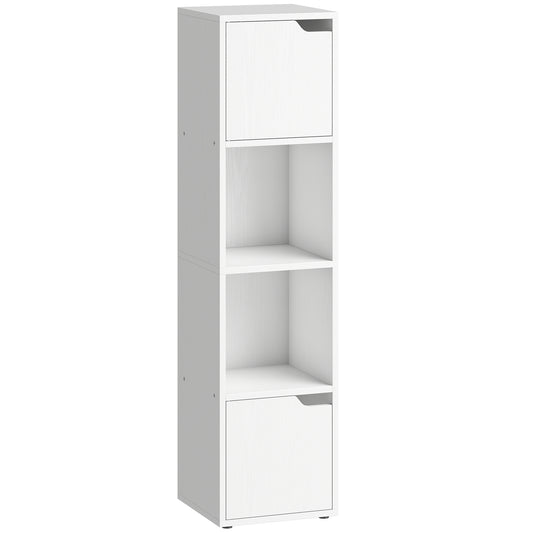 Photo of HOMCOM Narrow Bookcase, 4-Tier Bookshelf, Storage Cabinet with doors for Living Room, Bedroom, White in White colour on a white background