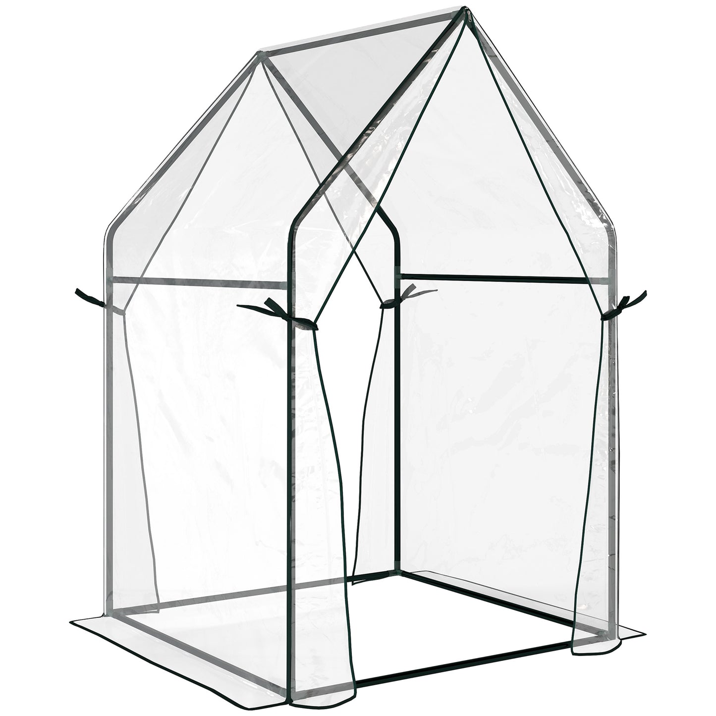 Photo of Outsunny Mini Greenhouse, Garden Tomato Growhouse with 2 Zipped Doors, Portable Indoor Outdoor Green House, 90 x 90 x 145cm, Clear in Clear colour on a white background