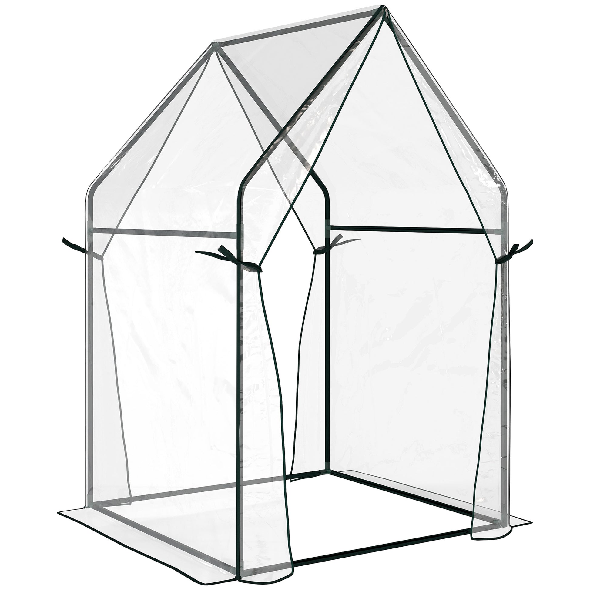 Photo of Outsunny Mini Greenhouse, Garden Tomato Growhouse with 2 Zipped Doors, Portable Indoor Outdoor Green House, 90 x 90 x 145cm, Clear in Clear colour on a white background