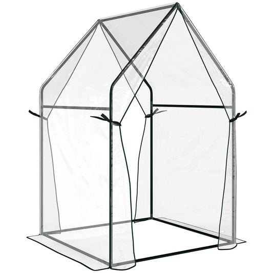 Photo of Outsunny Mini Greenhouse, Garden Tomato Growhouse with 2 Zipped Doors, Portable Indoor Outdoor Green House, 90 x 90 x 145cm, Clear in Clear colour on a white background