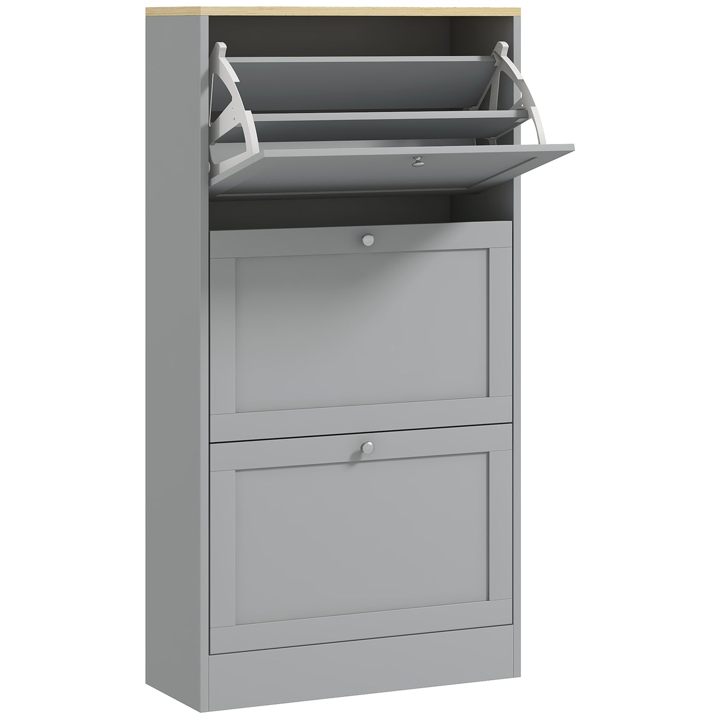 Photo of HOMCOM Modern Compact Three-Drawer Shoe Storage Cabinet - Grey in Grey colour on a white background