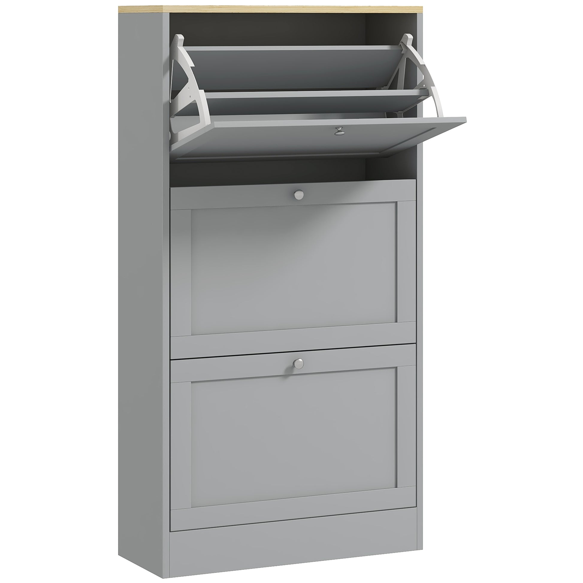 Photo of HOMCOM Modern Compact Three-Drawer Shoe Storage Cabinet - Grey in Grey colour on a white background