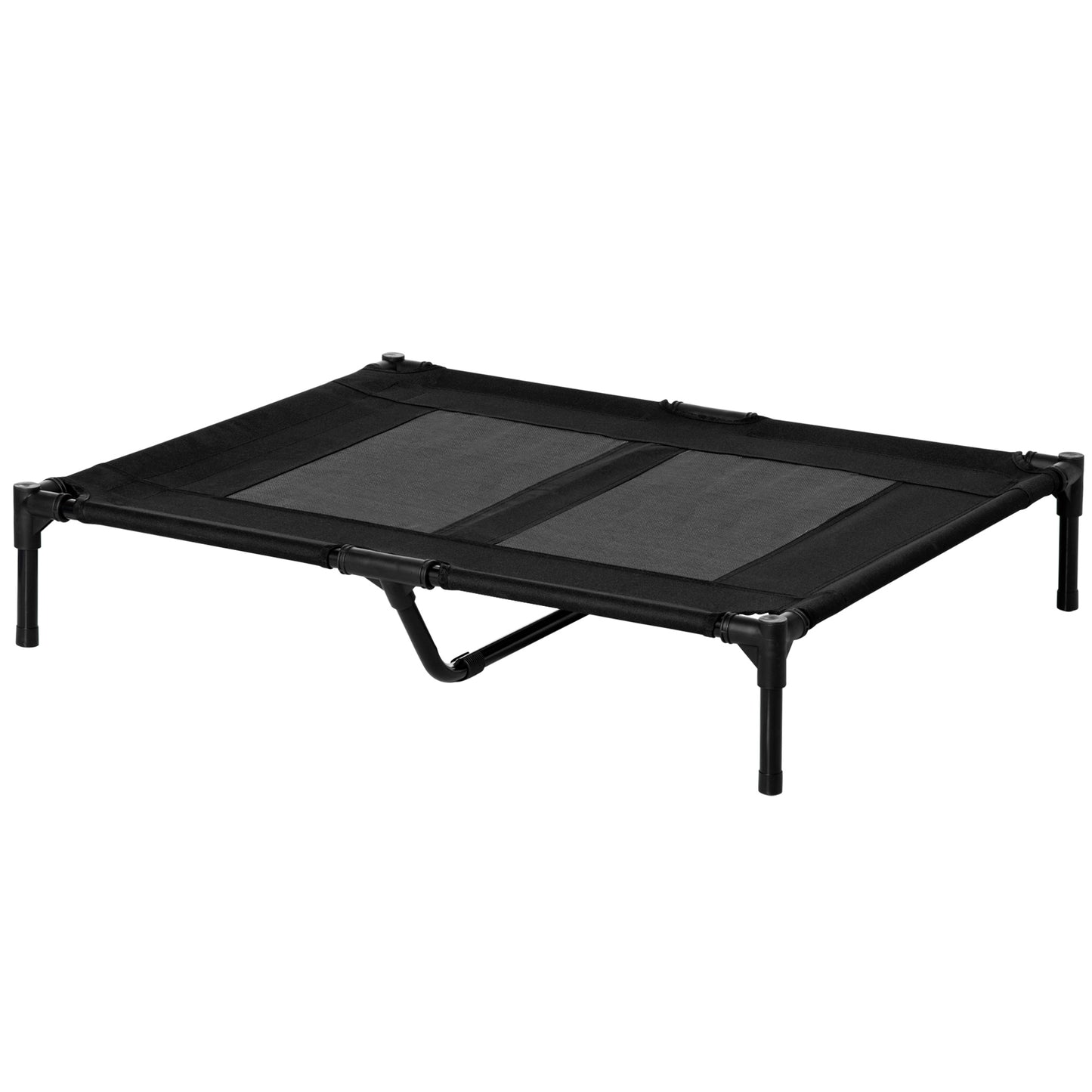 Photo of PawHut Large Raised Dog Bed Cat Elevated Lifted Cooling Portable Camping Basket Outdoor Indoor Mesh Pet Cot Metal Frame Black in Black colour on a white background