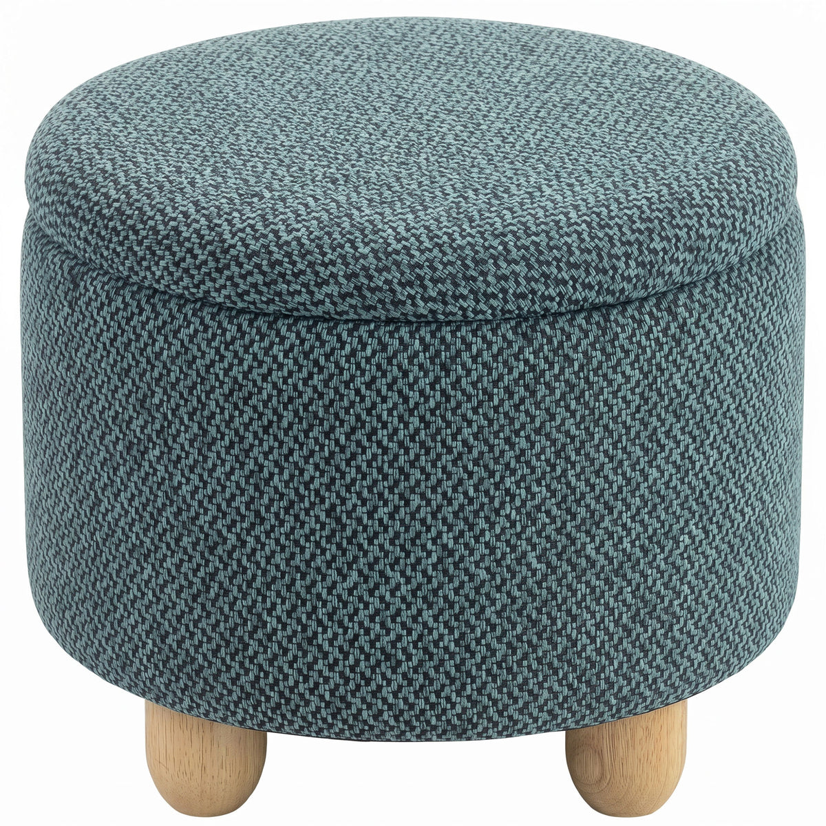 Photo of HOMCOM Storage Sitting Bench with Lid, Round Storage Ottoman with Rubberwood Legs, Dark Blue in Blue colour on a white background