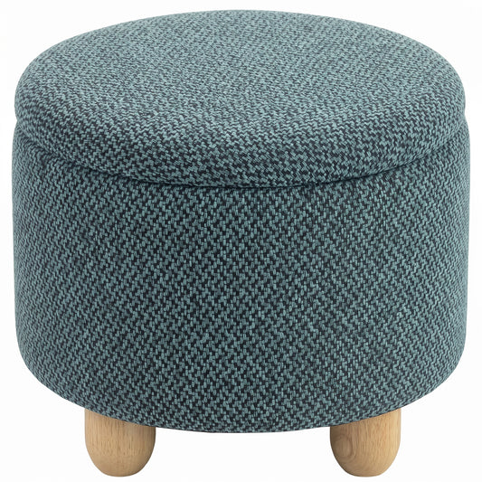 Photo of HOMCOM Storage Sitting Bench with Lid, Round Storage Ottoman with Rubberwood Legs, Dark Blue in Blue colour on a white background