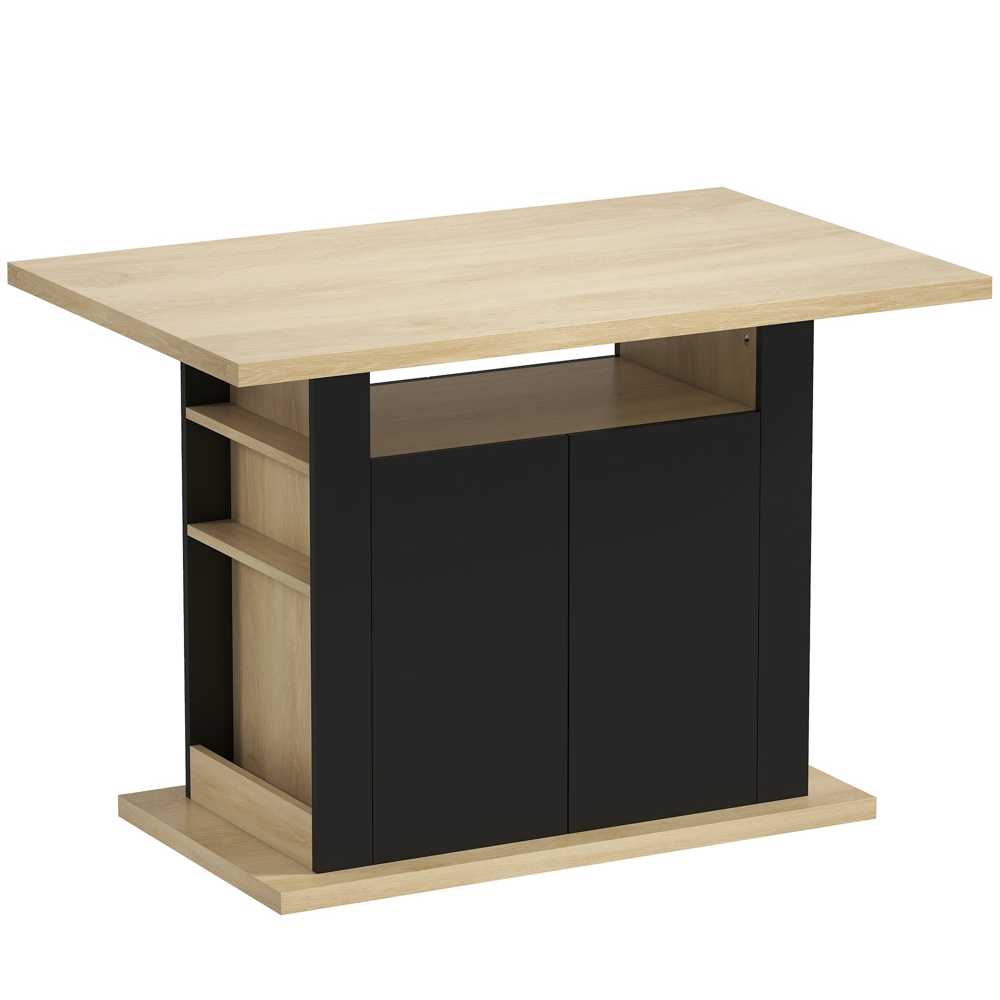 Photo of HOMCOM Kitchen Island with Spice Rack, Kitchen Storage with Large Tabletop for 4 People, Adjustable Shelves Black & Natural in Natural colour on a white background