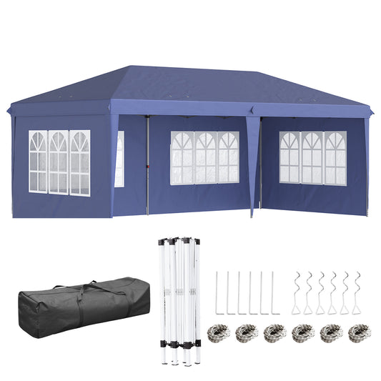 Photo of Outsunny 3 x 6m Pop Up Gazebo, Height Adjustable Marquee Party Tent with Sidewalls and Storage Bag, Blue in Blue colour on a white background
