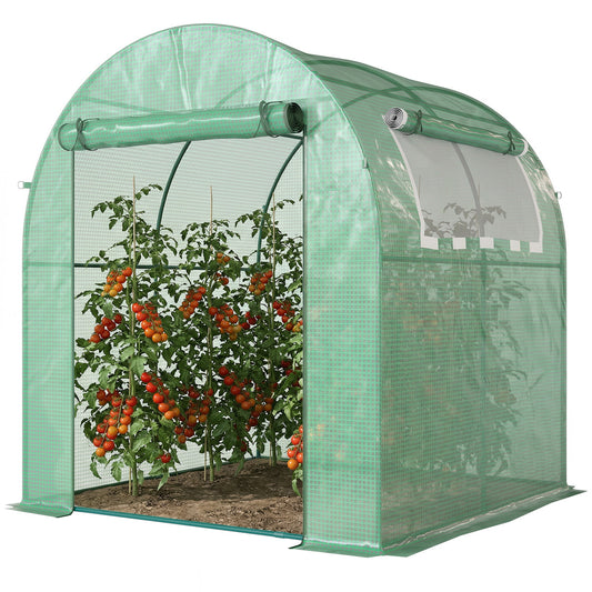 Photo of Outsunny Walk in Polytunnel Greenhouse, Green House for Garden with Roll-up Window and Door, 1.8 x 1.8 x 2 m, Green in Green colour on a white background