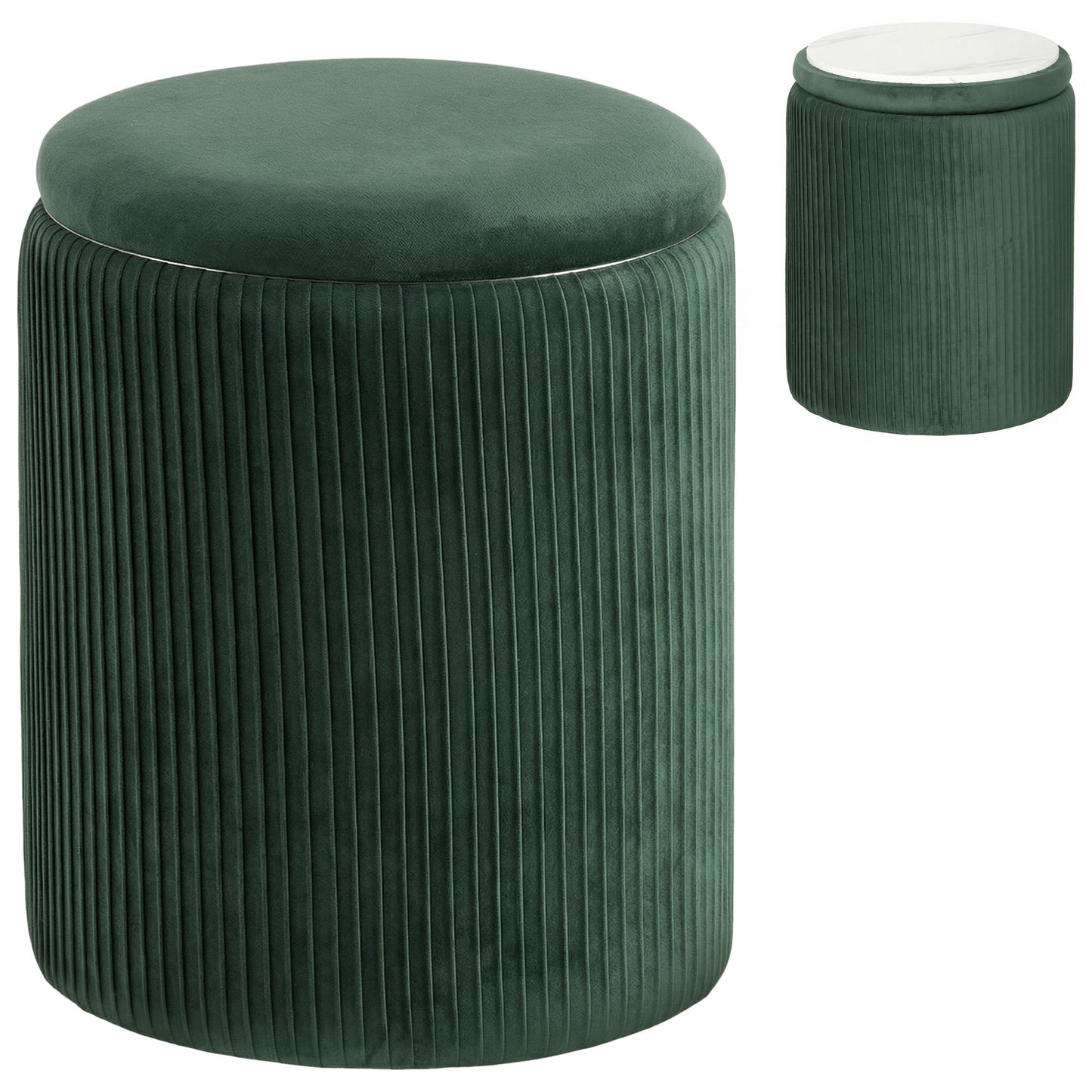 Photo of HOMCOM Storage Ottoman Modern Velvet Round Foot Stool for Living Room Bedroom 45 cm Dark Green in Green colour on a white background