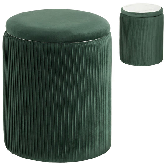 Photo of HOMCOM Storage Ottoman Modern Velvet Round Foot Stool for Living Room Bedroom 45 cm Dark Green in Green colour on a white background