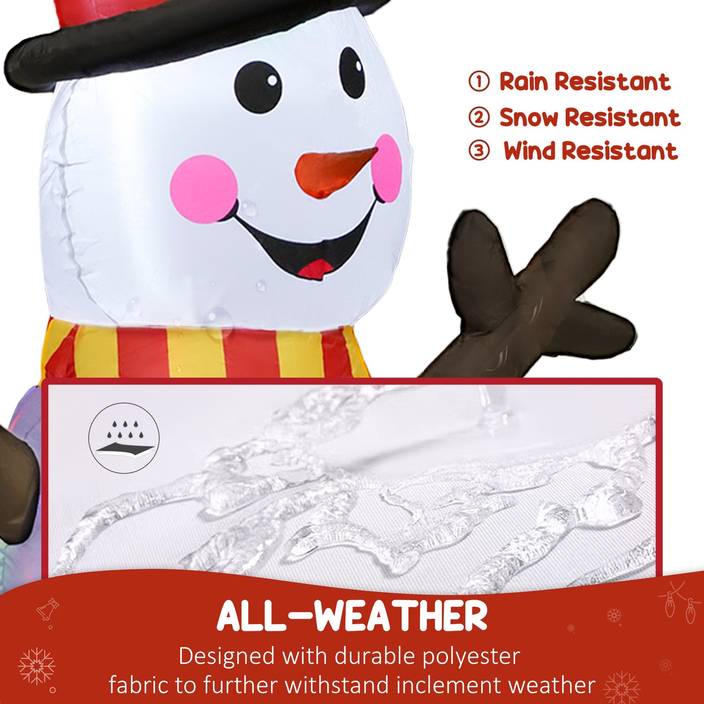 Outsunny 6FT Christmas Inflatables Snowman & Penguins with Built-in LED Lights and Flashing Projector Light, Blow Up Christmas Inflatable Decoration for Indoor Outdoor Decor, Garden