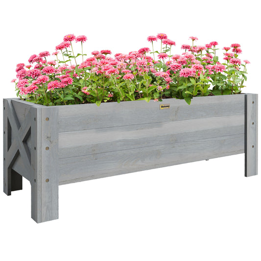 Photo of Outsunny 58L Garden Raised Bed Planter Grow Containers for Outdoor Patio Plant Flower Vegetable Pot Fir Wood, 100 x 36.5 x 36 cm, Grey in Grey colour on a white background