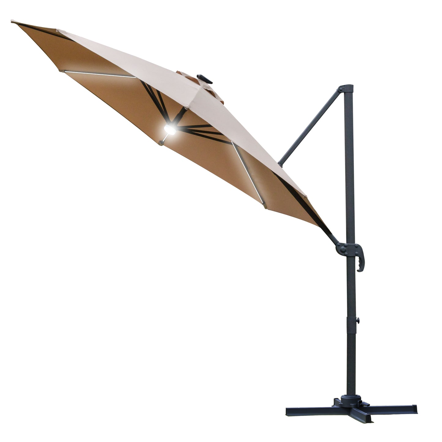 Photo of Outsunny 3(m) LED Cantilever Parasol Outdoor Sun Umbrella w/ Base Solar Lights Brown in Brown colour on a white background