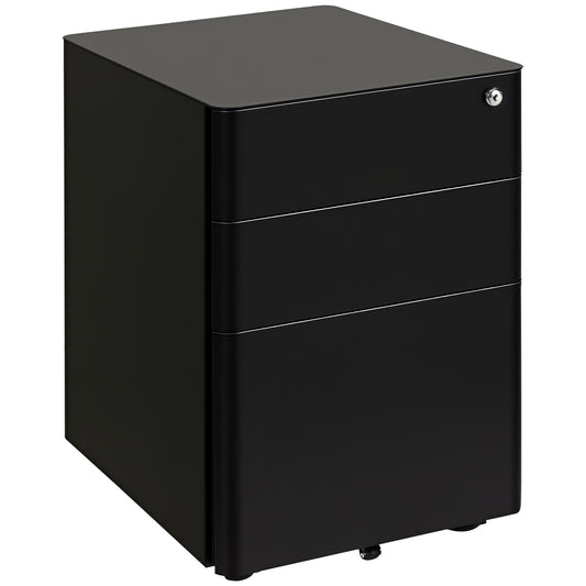 Photo of Vinsetto Lockable Cabinet, Rolling Filing Cabinet with 3 Drawers, Steel Office Drawer Unit for A4, Letter, Legal Sized Files in Files colour on a white background