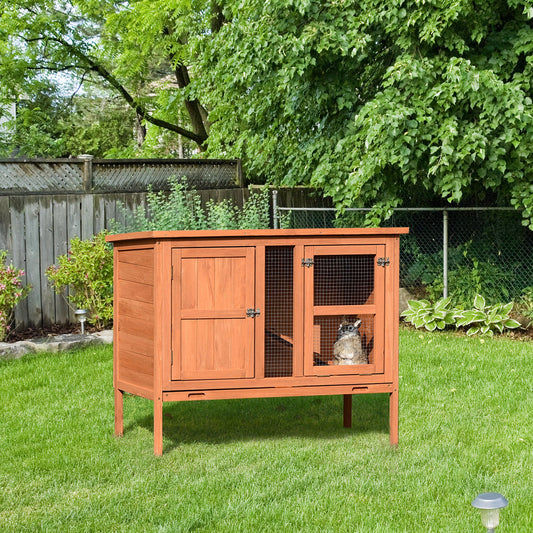 Photo of PawHut Wooden Guinea Pigs Hutches Elevated Pet Bunny House with Slide-Out Tray Openable Roof in Roof colour on a white background