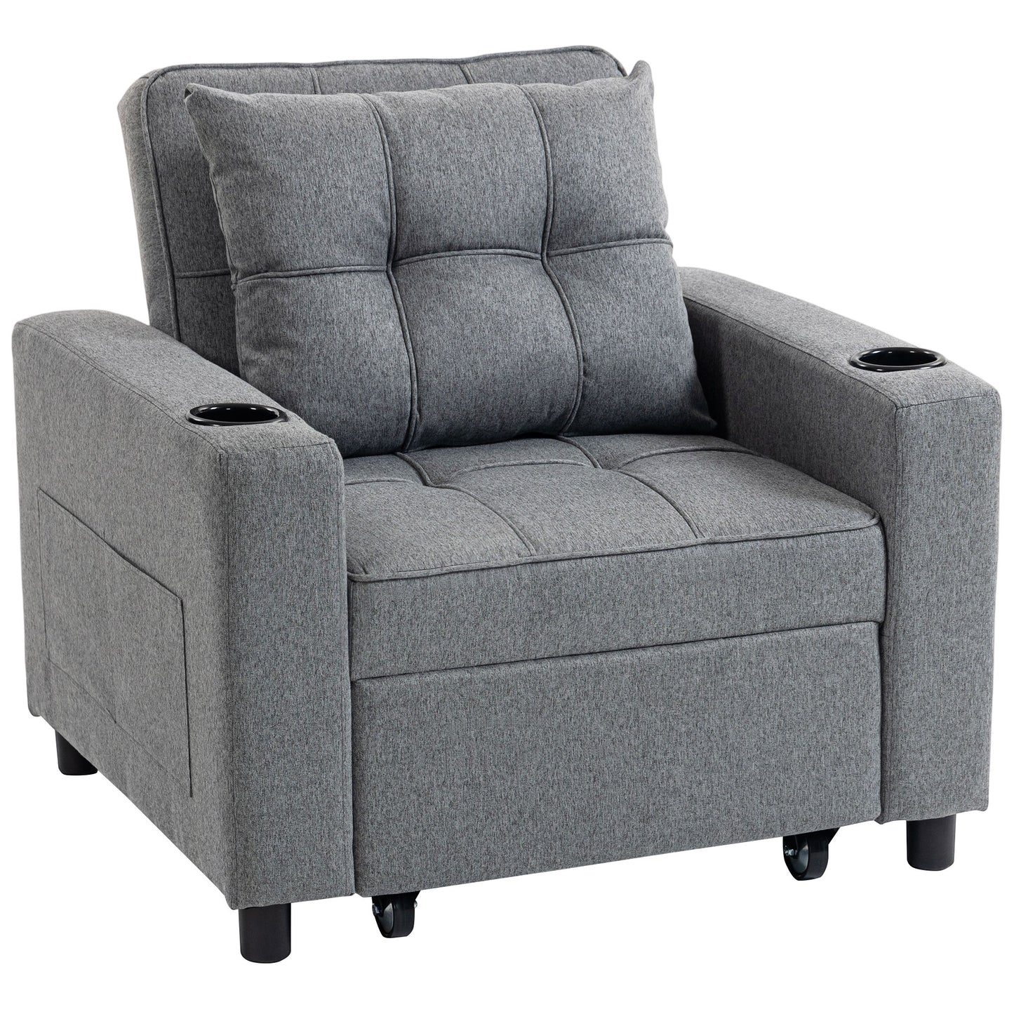 Photo of HOMCOM 3-in-1 Single Sofa Bed, Convertible Sleeper Chair Bed - Dark Grey in Grey colour on a white background
