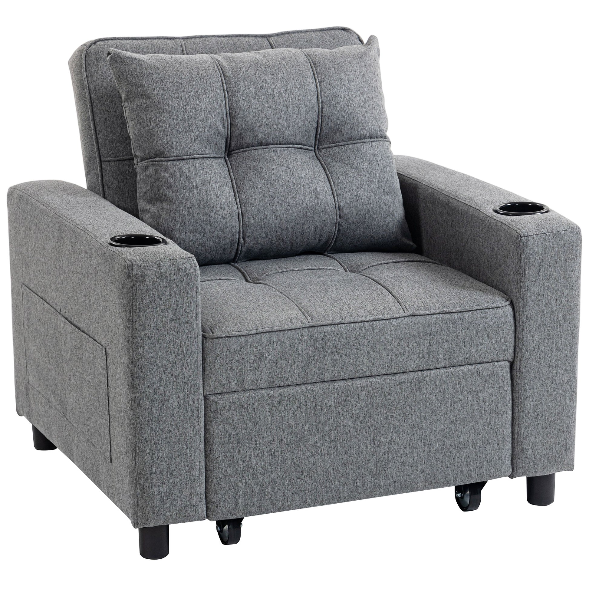 Photo of HOMCOM 3-in-1 Single Sofa Bed, Convertible Sleeper Chair Bed - Dark Grey in Grey colour on a white background