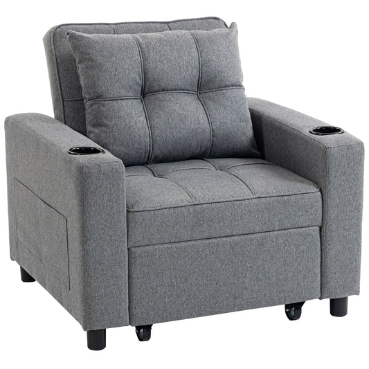 Photo of HOMCOM 3-in-1 Single Sofa Bed, Convertible Sleeper Chair Bed - Dark Grey in Grey colour on a white background