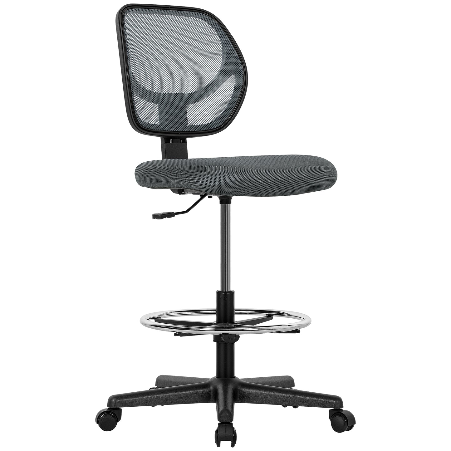 Photo of Vinsetto Ergonomic Mesh Standing Desk Chair with Adjustable Footrest Ring and Seat Height Charcoal Grey in Grey colour on a white background