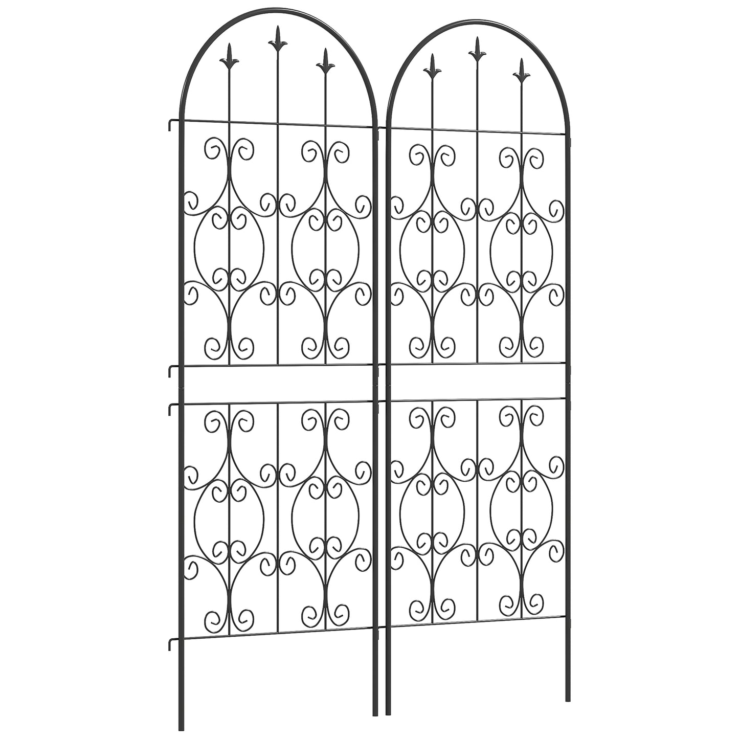 Photo of Outsunny Set of 2 Metal Garden Trellis, Decorative Trellis Panels for Climbing Outdoor Plants, Vegetables, Vines, Flowers, 150 x 50 cm, Scrollwork Design in Design colour on a white background