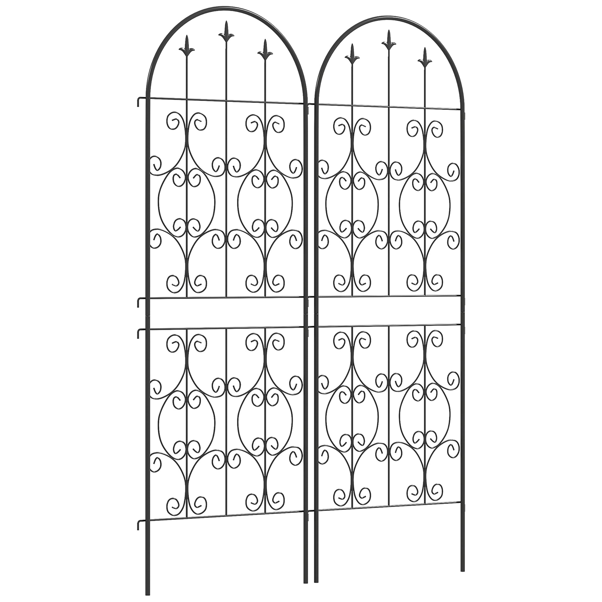 Photo of Outsunny Set of 2 Metal Garden Trellis, Decorative Trellis Panels for Climbing Outdoor Plants, Vegetables, Vines, Flowers, 150 x 50 cm, Scrollwork Design in Design colour on a white background