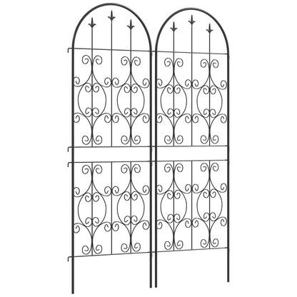 Outsunny set of two black metal garden trellis panels with arched tops and scrollwork
