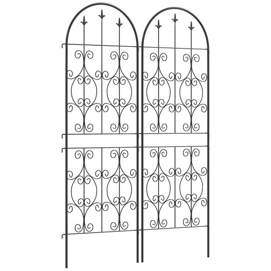 Photo of Outsunny Set of 2 Metal Garden Trellis, Decorative Trellis Panels for Climbing Outdoor Plants, Vegetables, Vines, Flowers, 150 x 50 cm, Scrollwork Design in Design colour on a white background