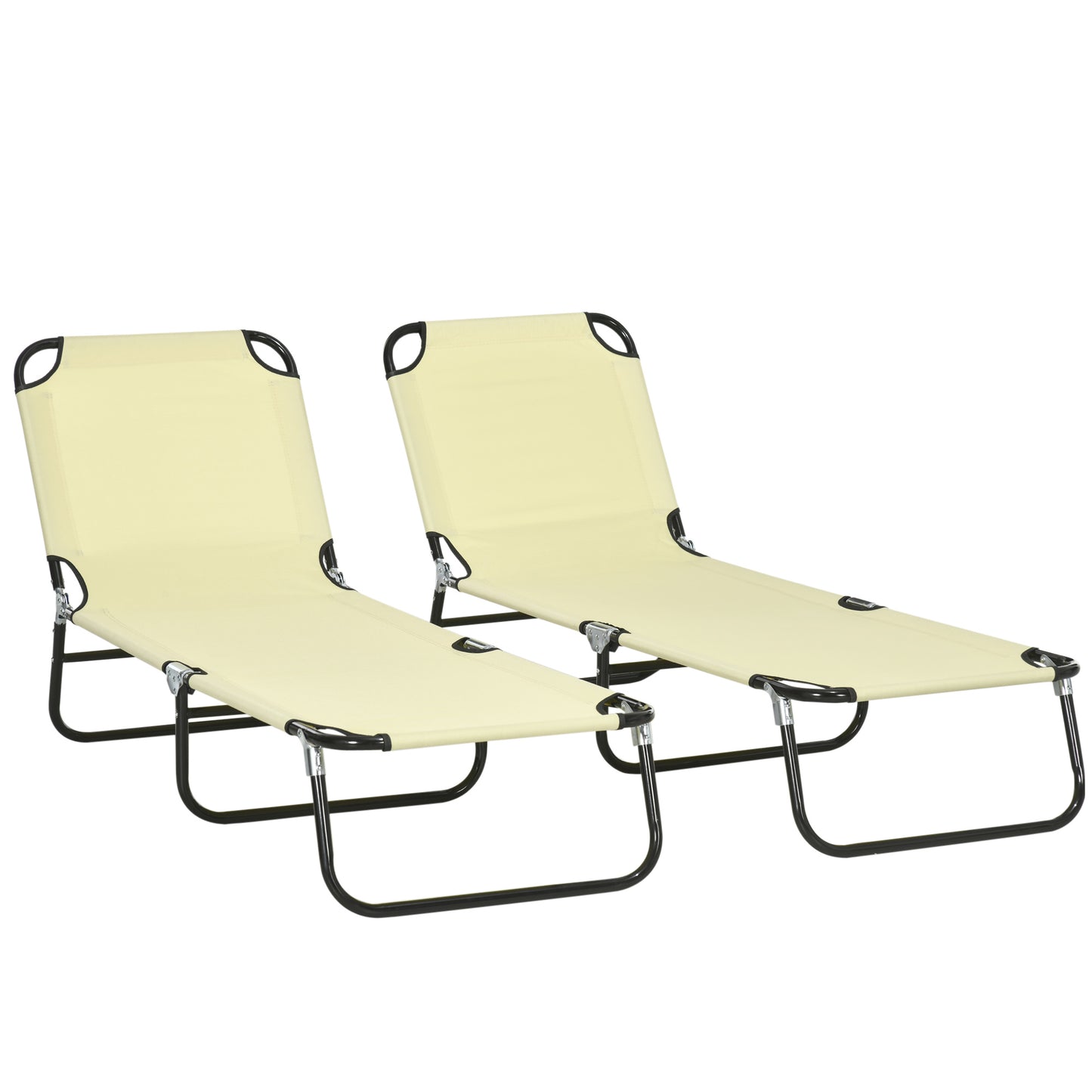 Photo of Outsunny Set of Two Metal Frame Folding Sun Loungers - Beige in Beige colour on a white background