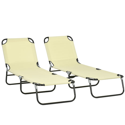 Photo of Outsunny Set of Two Metal Frame Folding Sun Loungers - Beige in Beige colour on a white background